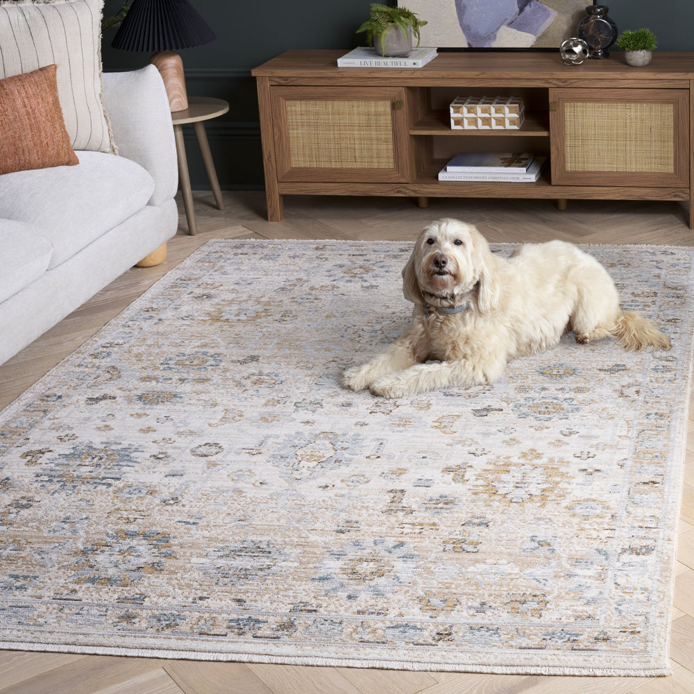 Safavieh Vintage Elegant Floral Area Rug In Ivory Beige-Blue Tones, Low-Profile 1/4" Pile For Durable Style And Comfort 5'-0" x 8'-0" VWD200A-5