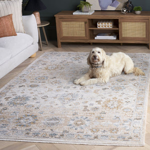 Safavieh Vintage Turkish Round Area Rug — Ivory & Beige Blue Transitional Floral Design, Low-Profile Pile 6'-3" x 6'-3" VWD200A-6R