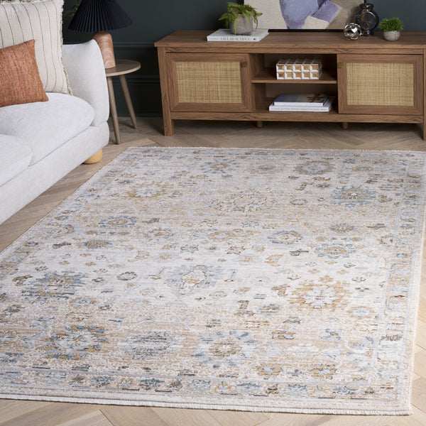 Safavieh Vintage Elegant Transitional Floral Area Rug In Ivory Beige-Blue, Low Pile, Power-Loomed Turkish Craftsmanship 8'-0" x 9'-6" VWD200A-8