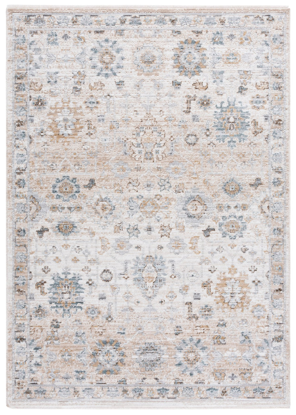 Safavieh Vintage Low-Profile Square Area Rug With Ivory Beige Blue Floral Motif, Durable Polyester Pile For Everyday Style 6'-3" x 6'-3" VWD200A-6SQ