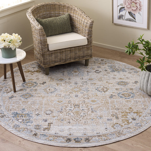 Safavieh Vintage Elegant Turkish Area Rug In Ivory Beige Blue Tones, Low-Profile 1/4" Pile, Durable Power-Loomed Design 4'-0" x 6'-0" VWD200A-4