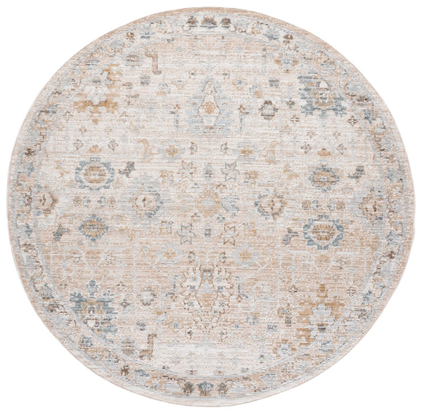 Safavieh Vintage Elegant Turkish Area Rug In Ivory Beige Blue Tones, Low-Profile 1/4" Pile, Durable Power-Loomed Design 4'-0" x 6'-0" VWD200A-4