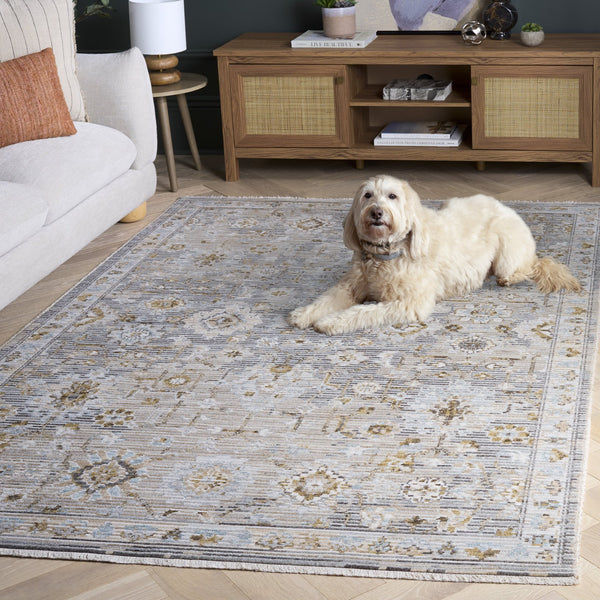 Safavieh Vintage Round Transitional Area Rug In Grey Beige-Blue Tones — Low-Profile, Power-Loomed Durability 6'-3" x 6'-3" VWD200F-6R