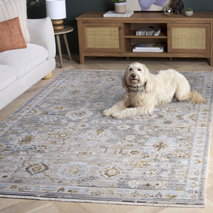 Safavieh Vintage Transitional Floral Rug In Grey Beige Blue — Power-Loomed Turkey, Soft Polyester Pile, Durable Backing 4'-0" x 6'-0" VWD200F-4