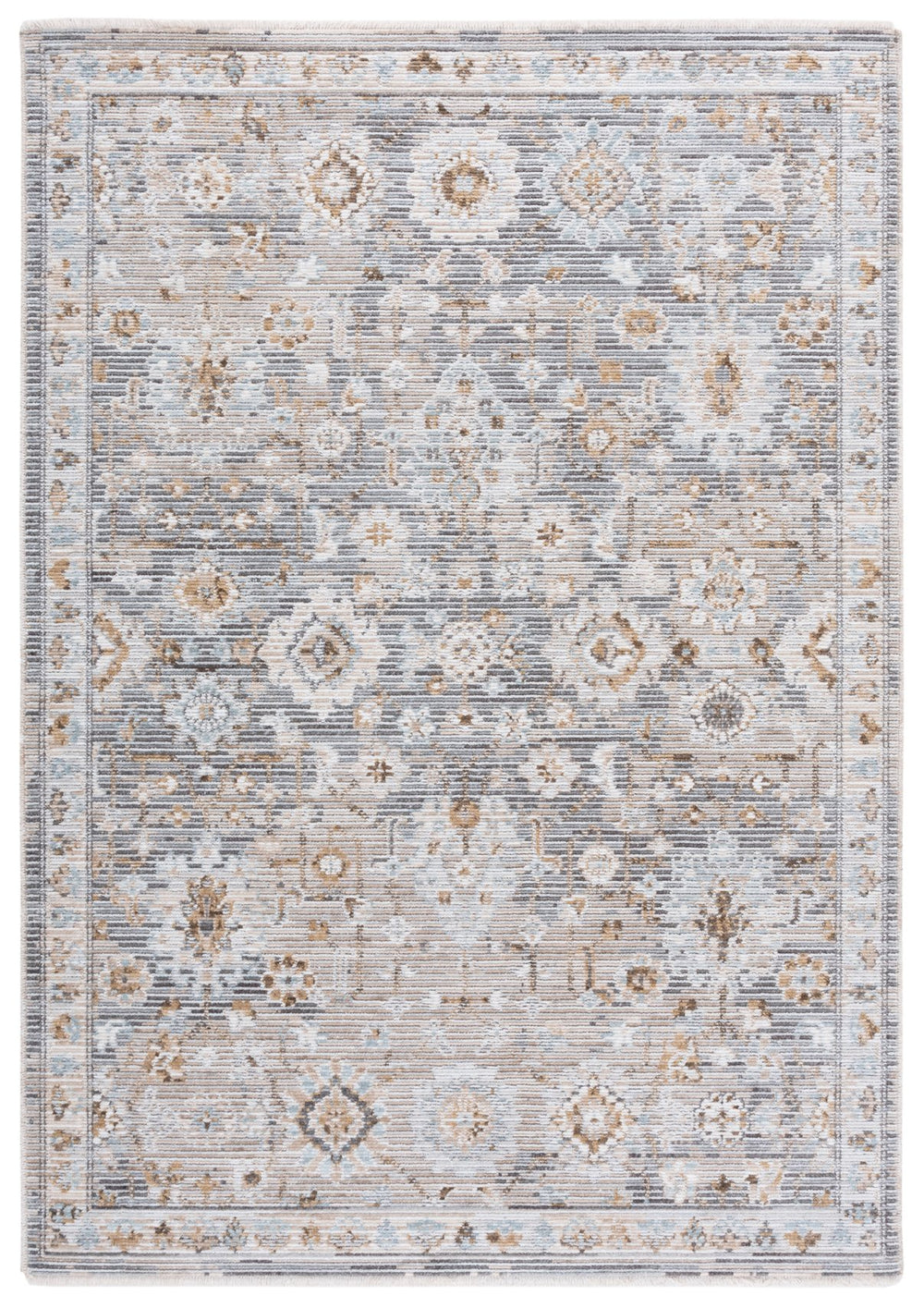 Safavieh Vintage Timeless Runner Rug In Grey Beige-Blue Floral-Traditional Motif, Power-Loomed Polyester Durability, Turkish Craftsmanship For Hallways 2'-0" x 8'-0" VWD200F-28
