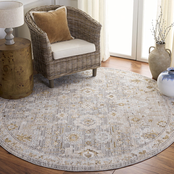 Safavieh Vintage Round Transitional Area Rug In Grey Beige-Blue Tones — Low-Profile, Power-Loomed Durability 6'-3" x 6'-3" VWD200F-6R
