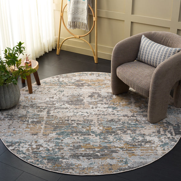 Safavieh Vintage Transitional Round Area Rug In Grey Beige Blue — Low-Profile Polyester Pile, Turkish Power-Loomed Durability 6'-3" x 6'-3" VWD202F-6R