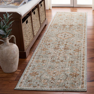 Safavieh Vintage Elegant Runner Rug In Green Beige Brown Tones — Low‑Profile Polyester Pile, Durable Turkish Power‑Loomed Quality 2'-0" x 8'-0" VWD204Y-28
