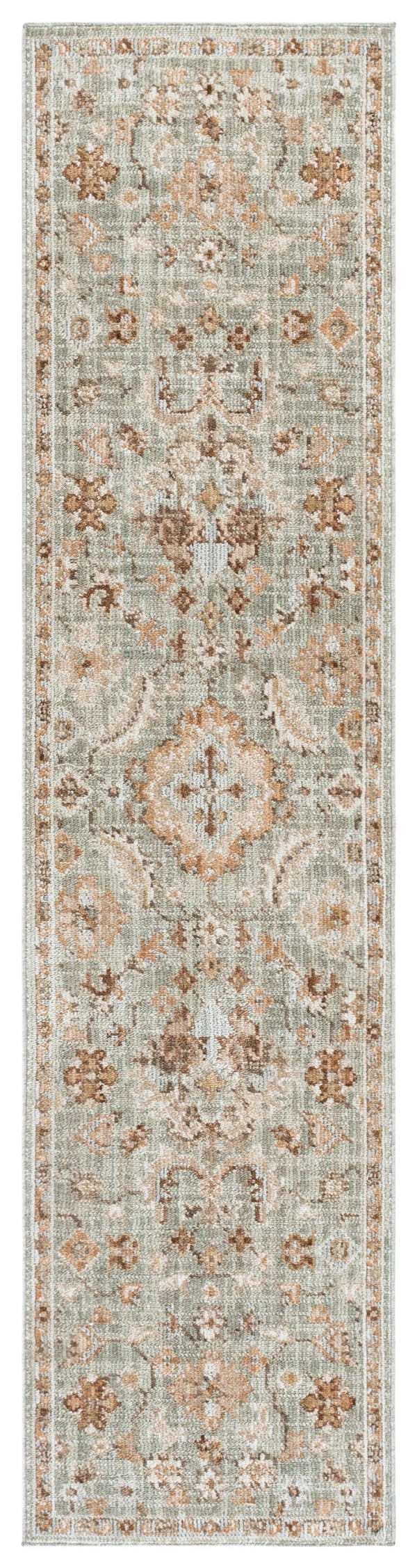 Safavieh Vintage Elegant Runner Rug In Green Beige Brown Tones — Low‑Profile Polyester Pile, Durable Turkish Power‑Loomed Quality 2'-0" x 8'-0" VWD204Y-28