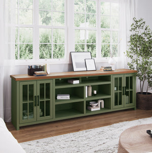 Legends Furniture Bridgevine Home Vineyard 96 Inch Tv Stand Console For Tvs Up To 100 Inches, No Assembly Requried, Sage Green And Fruitwood Finish Sage And Fruitwood, Green Poplar Solids And Okoume Veneers Vy1211.Sfl