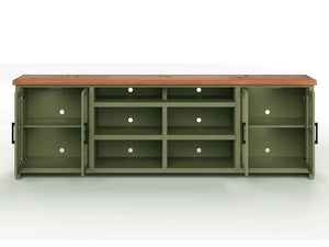 Legends Furniture Bridgevine Home Vineyard 96 Inch Tv Stand Console For Tvs Up To 100 Inches, No Assembly Requried, Sage Green And Fruitwood Finish Sage And Fruitwood, Green Poplar Solids And Okoume Veneers Vy1211.Sfl