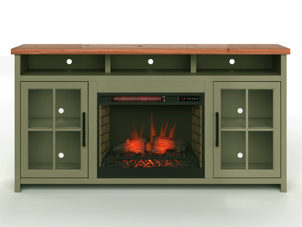 Legends Furniture Bridgevine Home Vineyard 74 Inch Fireplace Tv Stand Console For Tvs Up To 85 Inches, Sage Green And Fruitwood Finish Sage And Fruitwood, Green Poplar Solids And Okoume Veneers Vy5110.Sfl