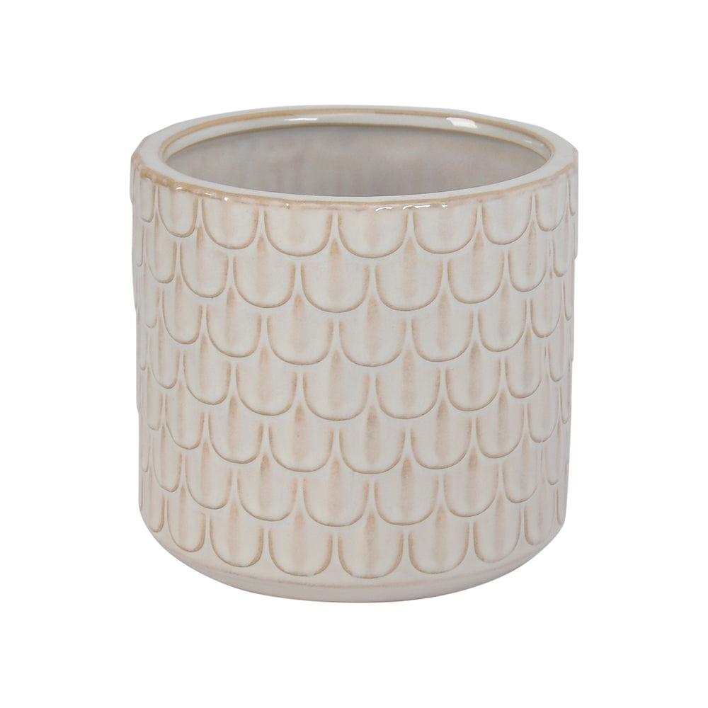 Moe's Home Herb Ceramic Planter - Handmade Stoneware With Elegant Scale Patterning For Your Indoor Garden White 100% Stoneware Vz-1024-18