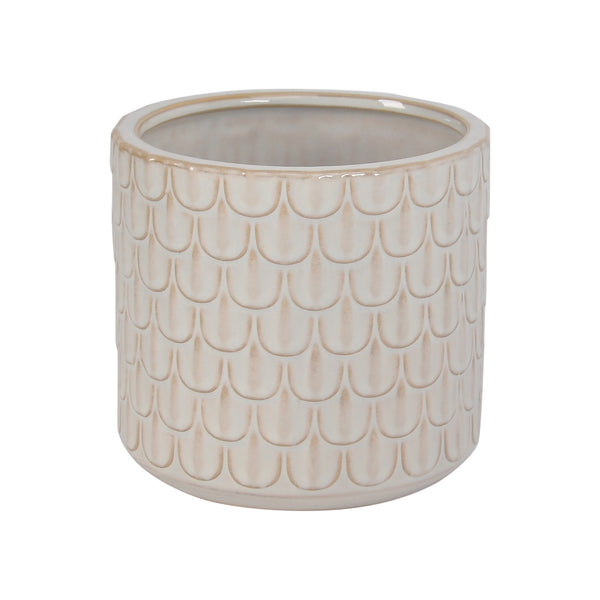 Moe's Home Herb Ceramic Planter - Handmade Stoneware With Elegant Scale Patterning For Your Indoor Garden White 100% Stoneware Vz-1024-18