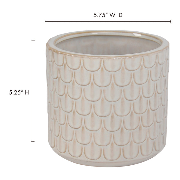 Moe's Home Herb Ceramic Planter - Handmade Stoneware With Elegant Scale Patterning For Your Indoor Garden White 100% Stoneware Vz-1024-18