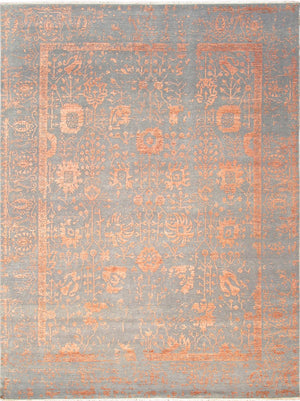 Pasargad Home Transitional Hand-knotted Silver Area Rug - Luxury Bamboo Silk & Wool Elegance   Vase-3sm 9x12