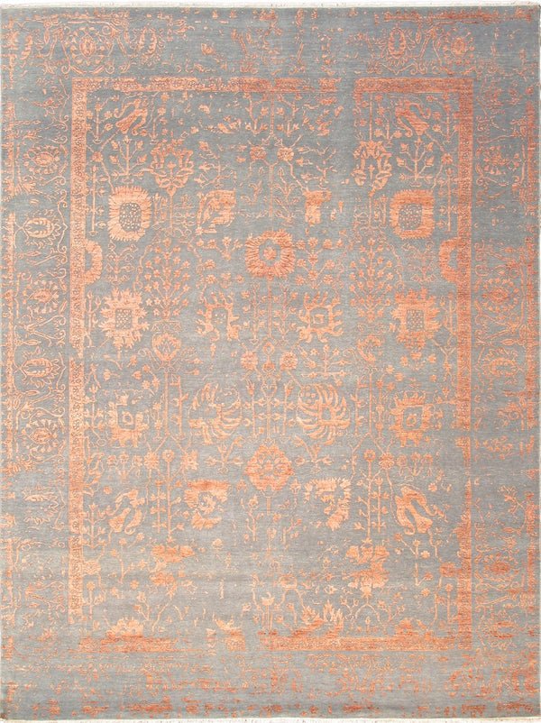 Pasargad Home Transitional Hand-knotted Silver Area Rug - Luxury Bamboo Silk & Wool Elegance   Vase-3sm 9x12