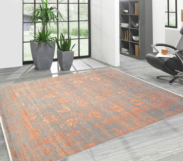 Pasargad Home Transitional Hand-knotted Silver Area Rug - Luxury Bamboo Silk & Wool Elegance   Vase-3sm 9x12