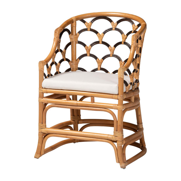 Baxton Studio Bali & Pari Veneto Handcrafted Rattan Dining Chair with Scalloped Boho Backrest Veneto-Light Honey Rattan/Dark Brown Contrast-DC