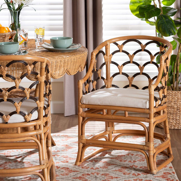 Bali & Pari Veneto Handcrafted Rattan Dining Chair with Scalloped Boho Backrest