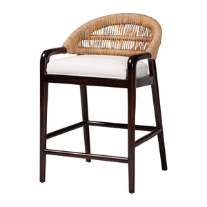 Baxton Studio Bali & Pari Vero Solid Mahogany Handwoven Seagrass Counter Stool for Kitchen or Bar Vero-Brown/Natural-Cushion-Arm-CS
