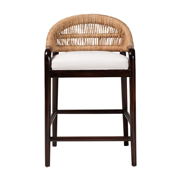 Bali & Pari Vero Solid Mahogany Handwoven Seagrass Counter Stool for Kitchen or Bar