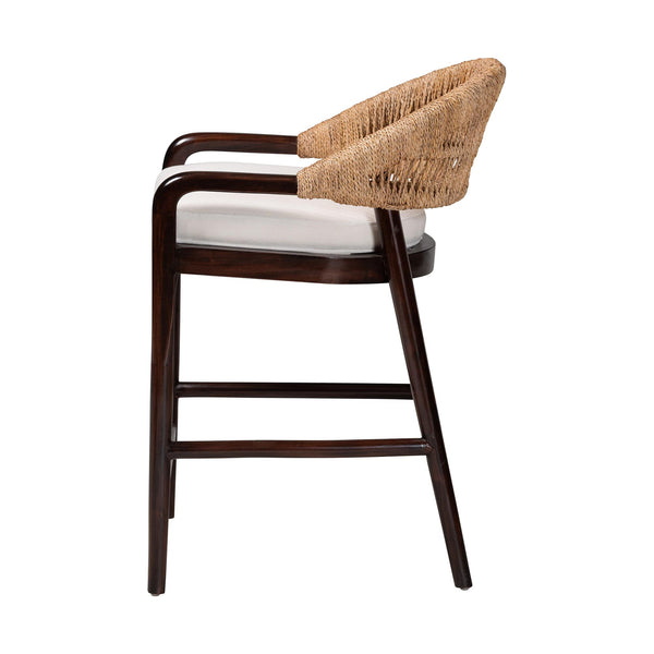 Bali & Pari Vero Solid Mahogany Handwoven Seagrass Counter Stool for Kitchen or Bar