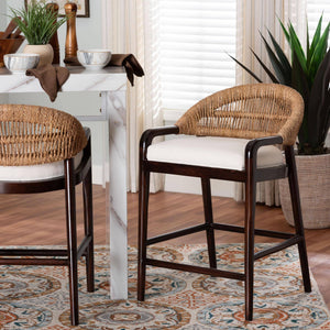 Bali & Pari Vero Solid Mahogany Handwoven Seagrass Counter Stool for Kitchen or Bar