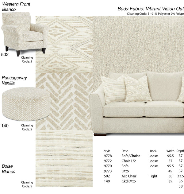 Fusion Vibrant Vision Oatmeal Chaise Sofa - Stylish Comfort With Reversible Cushions & Flared Arms Beige S,91% Polyester 9% Polypropylene 9778 Vibrant Vision Oatmeal Chaise Sofa