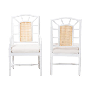Bali & Pari Victor Mahogany Rattan Dining Arm Chairs Bohemian Coastal Set of 2