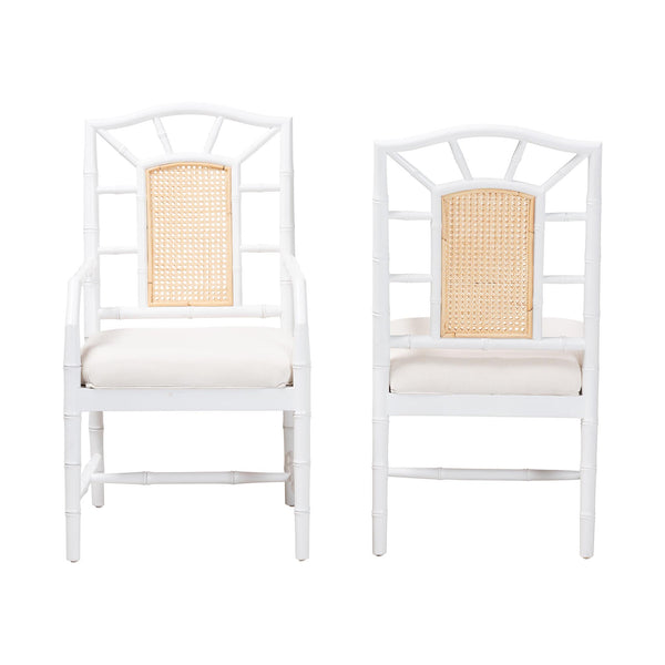 Bali & Pari Victor Mahogany Rattan Dining Arm Chairs Bohemian Coastal Set of 2