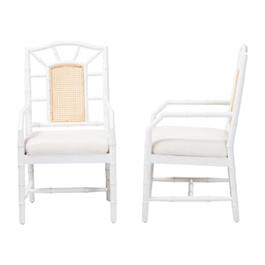 Bali & Pari Victor Mahogany Rattan Dining Arm Chairs Bohemian Coastal Set of 2