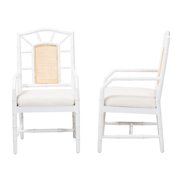 Bali & Pari Victor Mahogany Rattan Dining Arm Chairs Bohemian Coastal Set of 2