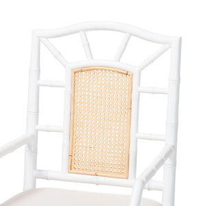Bali & Pari Victor Mahogany Rattan Dining Arm Chairs Bohemian Coastal Set of 2