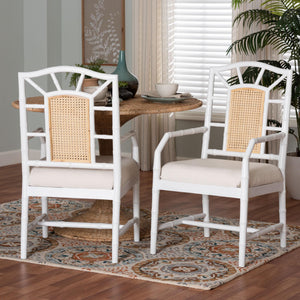 Bali & Pari Victor Mahogany Rattan Dining Arm Chairs Bohemian Coastal Set of 2