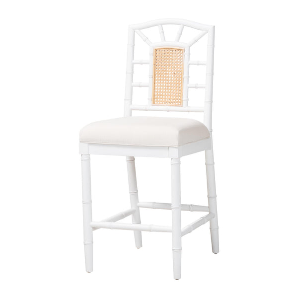 Baxton Studio Bali & Pari Victor Mahogany Rattan Counter Stool Handcrafted Bohemian Kitchen Victor-White/Natural Wooden-CS