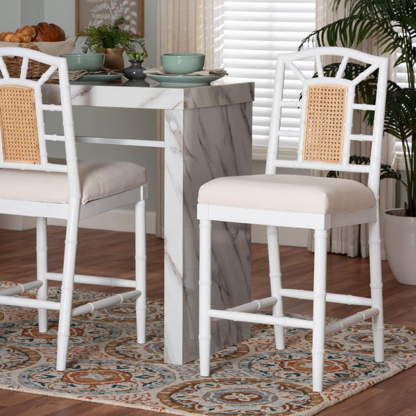 Bali & Pari Victor Mahogany Rattan Counter Stool Handcrafted Bohemian Kitchen
