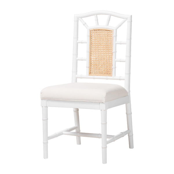 Baxton Studio Bali & Pari Victor Solid Mahogany Rattan Back Dining Chair for Coastal Interiors Victor-White/Natural Wooden-DC