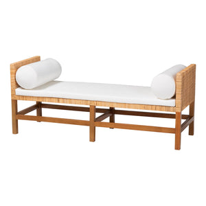 Bali & Pari Vivan Handwoven Rattan Bench with Cushion for Entryway Bedroom or Coastal Living
