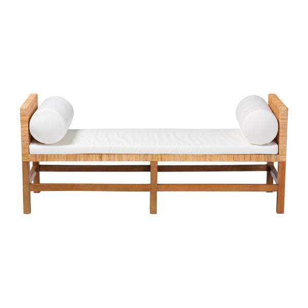 Bali & Pari Vivan Handwoven Rattan Bench with Cushion for Entryway Bedroom or Coastal Living