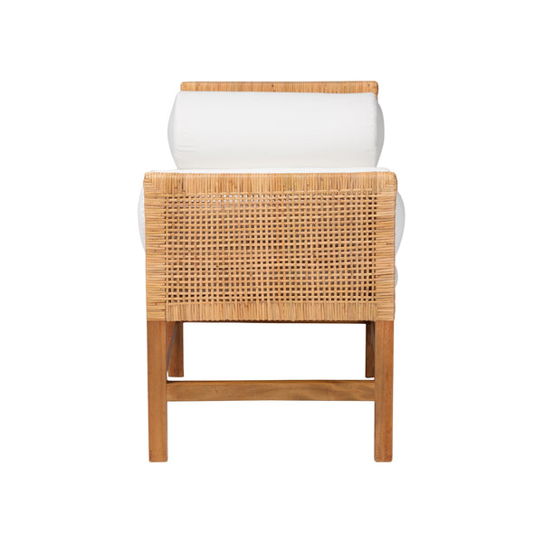 Bali & Pari Vivan Handwoven Rattan Bench with Cushion for Entryway Bedroom or Coastal Living