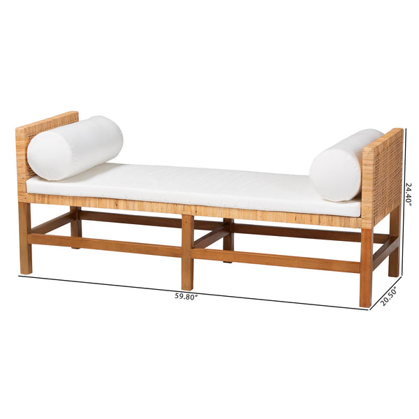 Bali & Pari Vivan Handwoven Rattan Bench with Cushion for Entryway Bedroom or Coastal Living