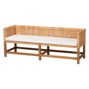 Baxton Studio Bali & Pari Vivan Handwoven Rattan Bench with Cushion for Entryway Bedroom or Coastal Living With Backrest Vivan-SVN27285-Natural Rattan-Backrest Bench