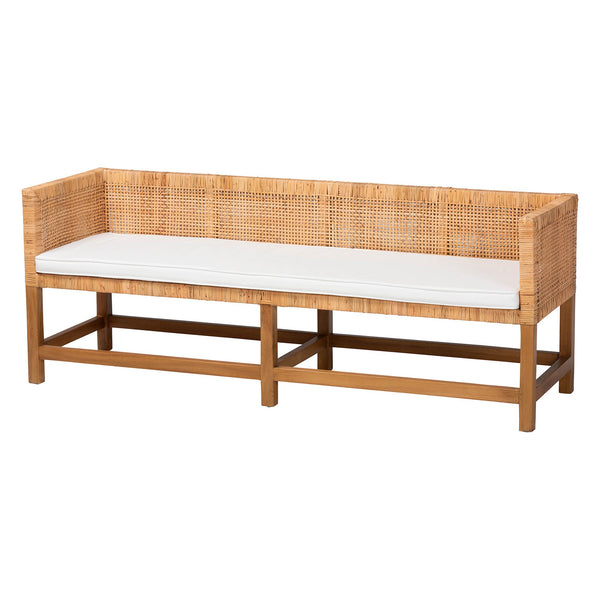 Baxton Studio Bali & Pari Vivan Handwoven Rattan Bench with Cushion for Entryway Bedroom or Coastal Living With Backrest Vivan-SVN27285-Natural Rattan-Backrest Bench