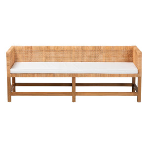 Bali & Pari Vivan Handwoven Rattan Bench with Cushion for Entryway Bedroom or Coastal Living