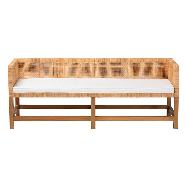 Bali & Pari Vivan Handwoven Rattan Bench with Cushion for Entryway Bedroom or Coastal Living