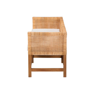 Bali & Pari Vivan Handwoven Rattan Bench with Cushion for Entryway Bedroom or Coastal Living
