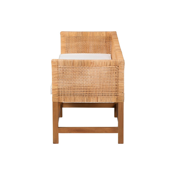 Bali & Pari Vivan Handwoven Rattan Bench with Cushion for Entryway Bedroom or Coastal Living