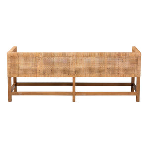 Bali & Pari Vivan Handwoven Rattan Bench with Cushion for Entryway Bedroom or Coastal Living