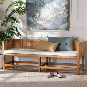 Bali & Pari Vivan Handwoven Rattan Bench with Cushion for Entryway Bedroom or Coastal Living